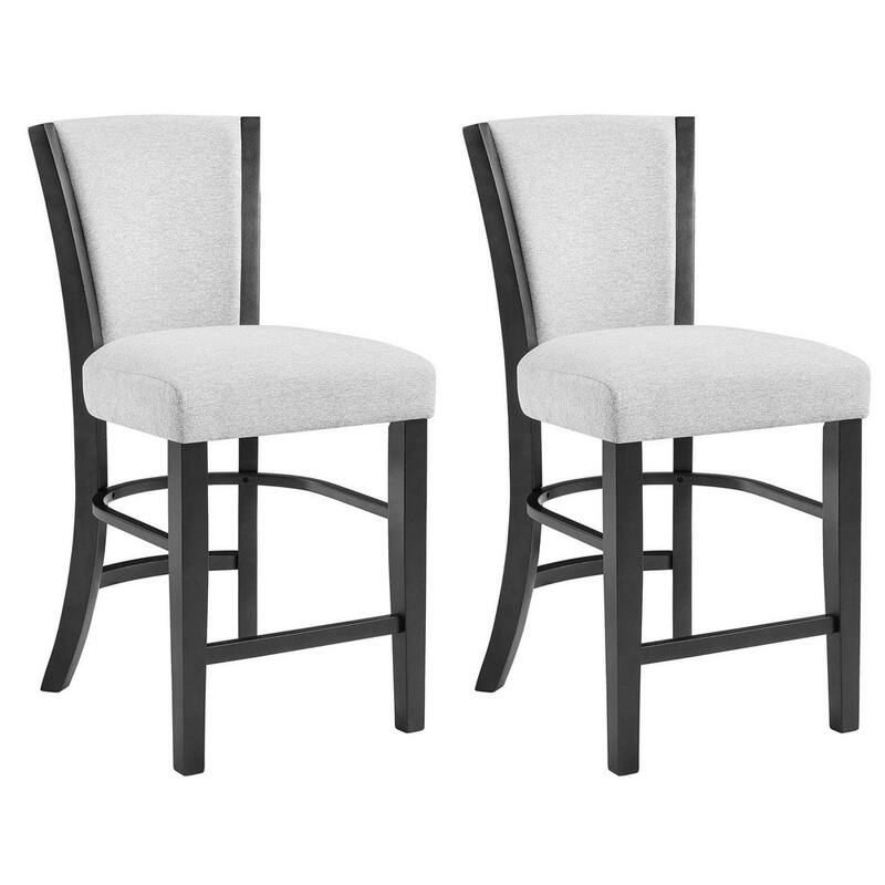 24 Inch Set of 2 Counter Height Chair with Fabric Upholstery and Wood Frame - 17.5 L x 19 W x 41 H Inches - White-Black