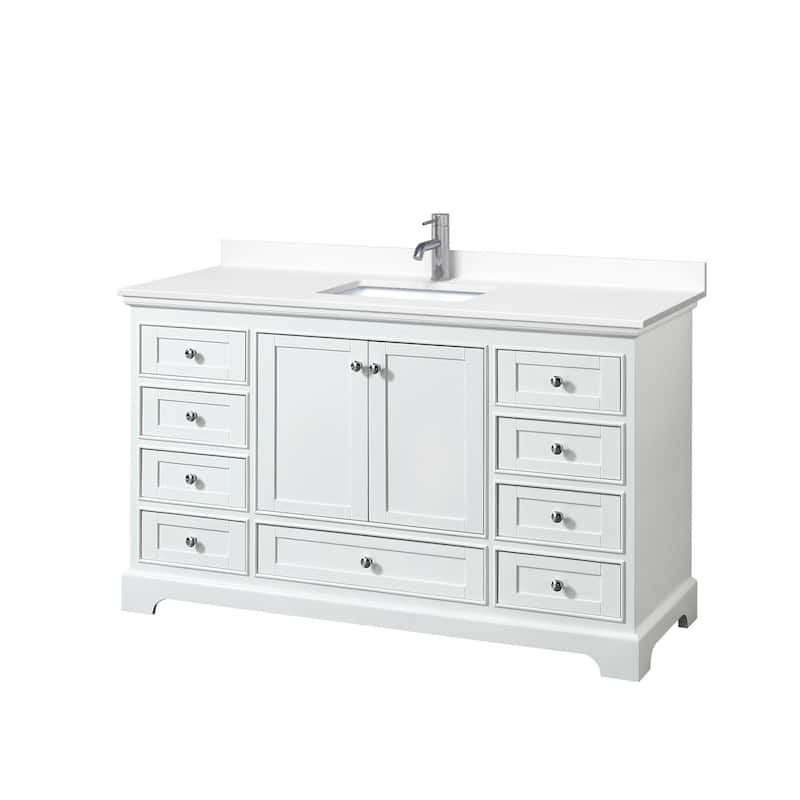 Wyndham Collection Deborah 60" Free Standing Single Basin Vanity Set - White / White Cultured Marble Top / Polished