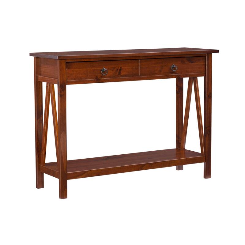 Console Table with Two Drawers - 22.25" - Antique Tobacco Brown