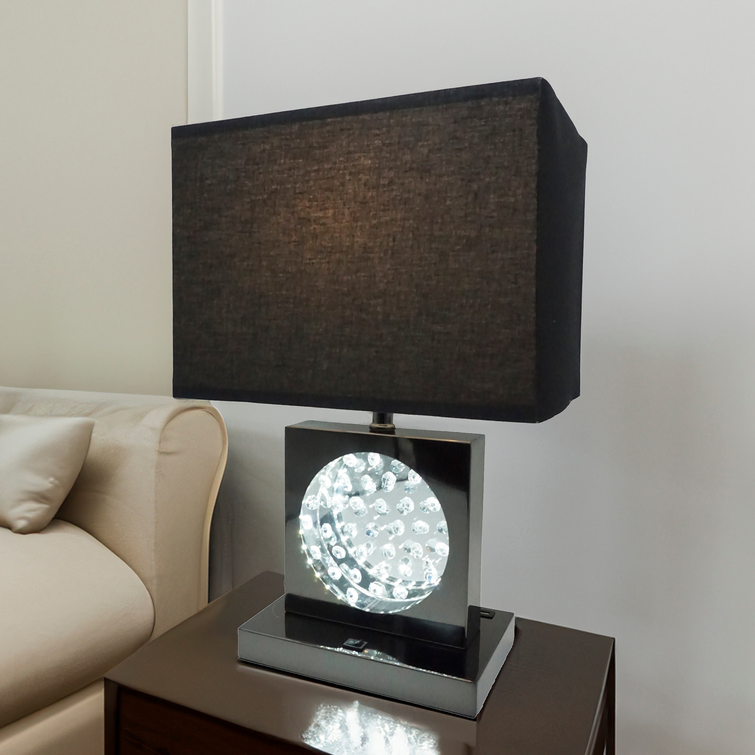 1pc Luxury Crystal Accent Table Lamp Nickel Led Light Touch Lamp Rectangular Shade Chrome Color Finish