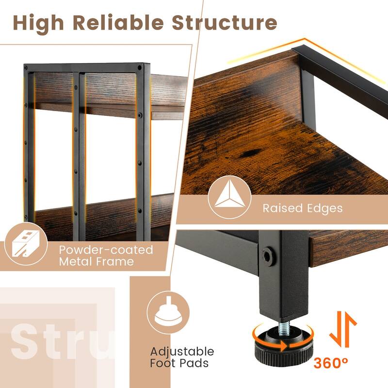 Gymax 3-Tier Industrial Bookshelf Storage Shelf Display Rack w/