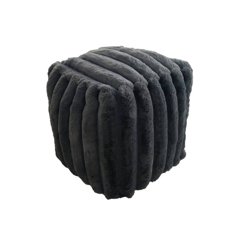 Madrid Collection Ultra Soft Ribbed Faux Fur Indoor Pouf - Grey