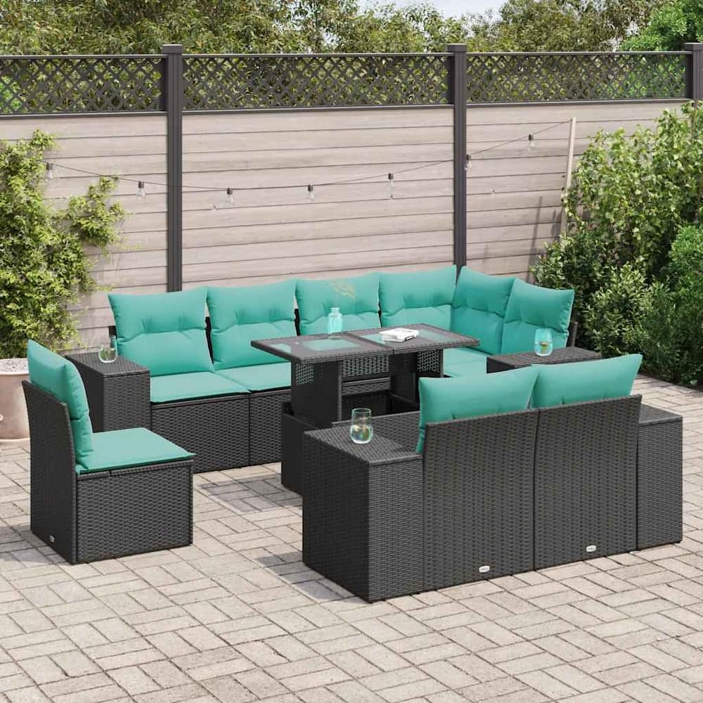 vidaXL Patio Sofa Set with Cushions Table and Couches 9 Piece Poly Rattan