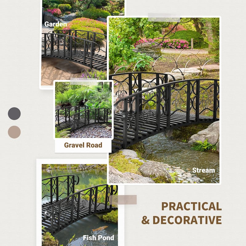 Outsunny 6' Metal Arch Backyard Garden Bridge with 660 lbs. Weight Capacity, Safety Siderails, Vine Motifs, & Easy Assembly