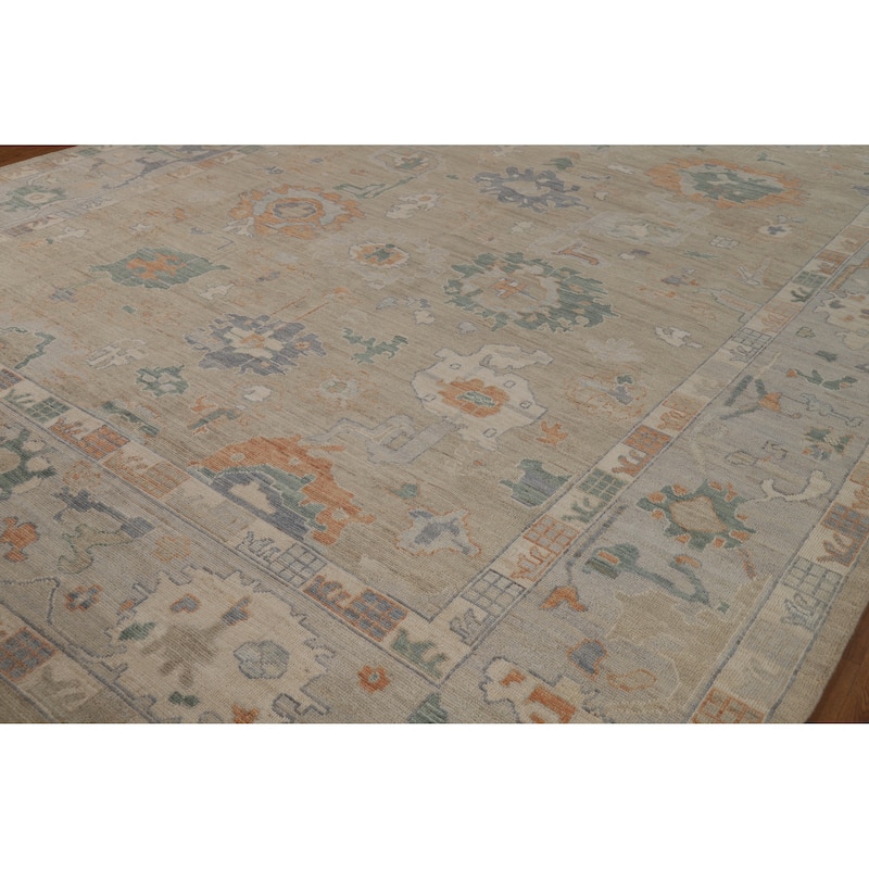 Vegetable Dye Oushak Turkish Large Rug Hand-Knotted Floral Wool Carpet - 9'11"x 14'8"