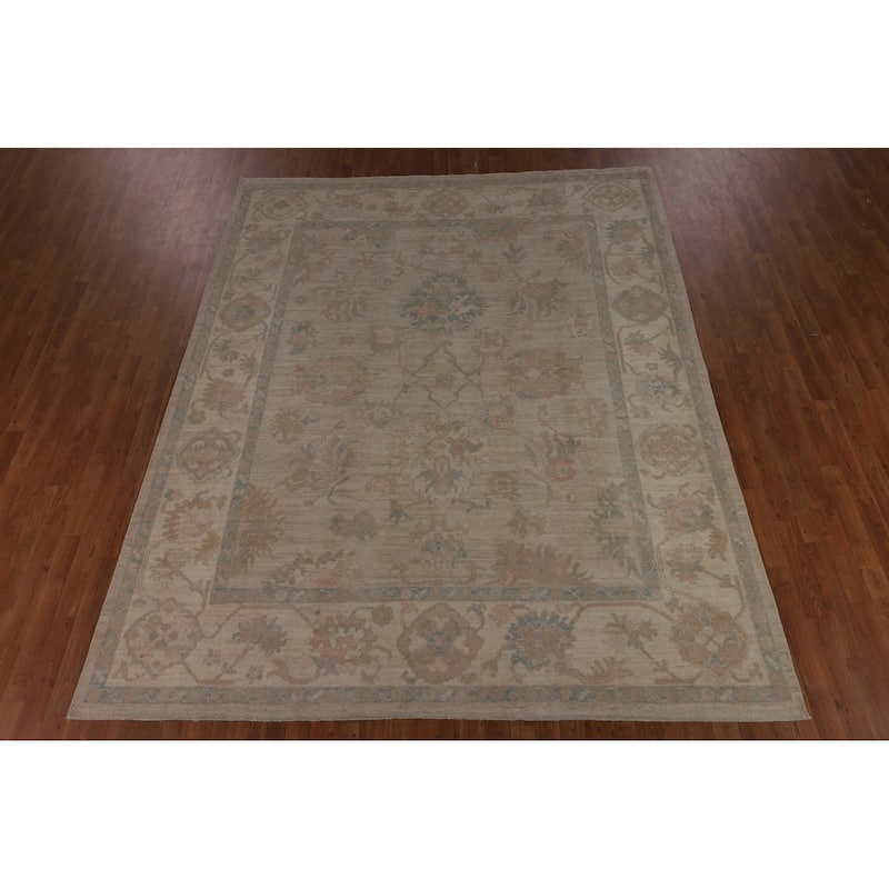 Beige Oushak Turkish Area Rug Handmade Vegetable Dye Wool Carpet - 8'1"x 10'3"