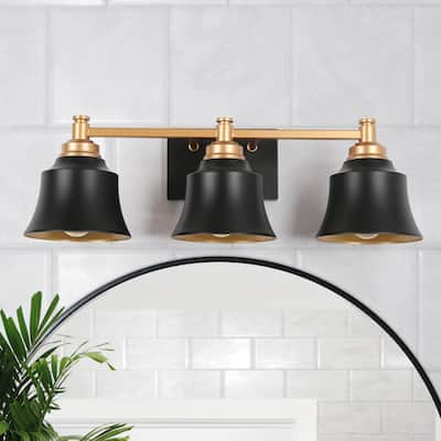Modern Black Gold 3-Light Bathroom Vanity Light Transitional Dimmable Wall Sconce - L 22.5"* W 7.5"* H 7"
