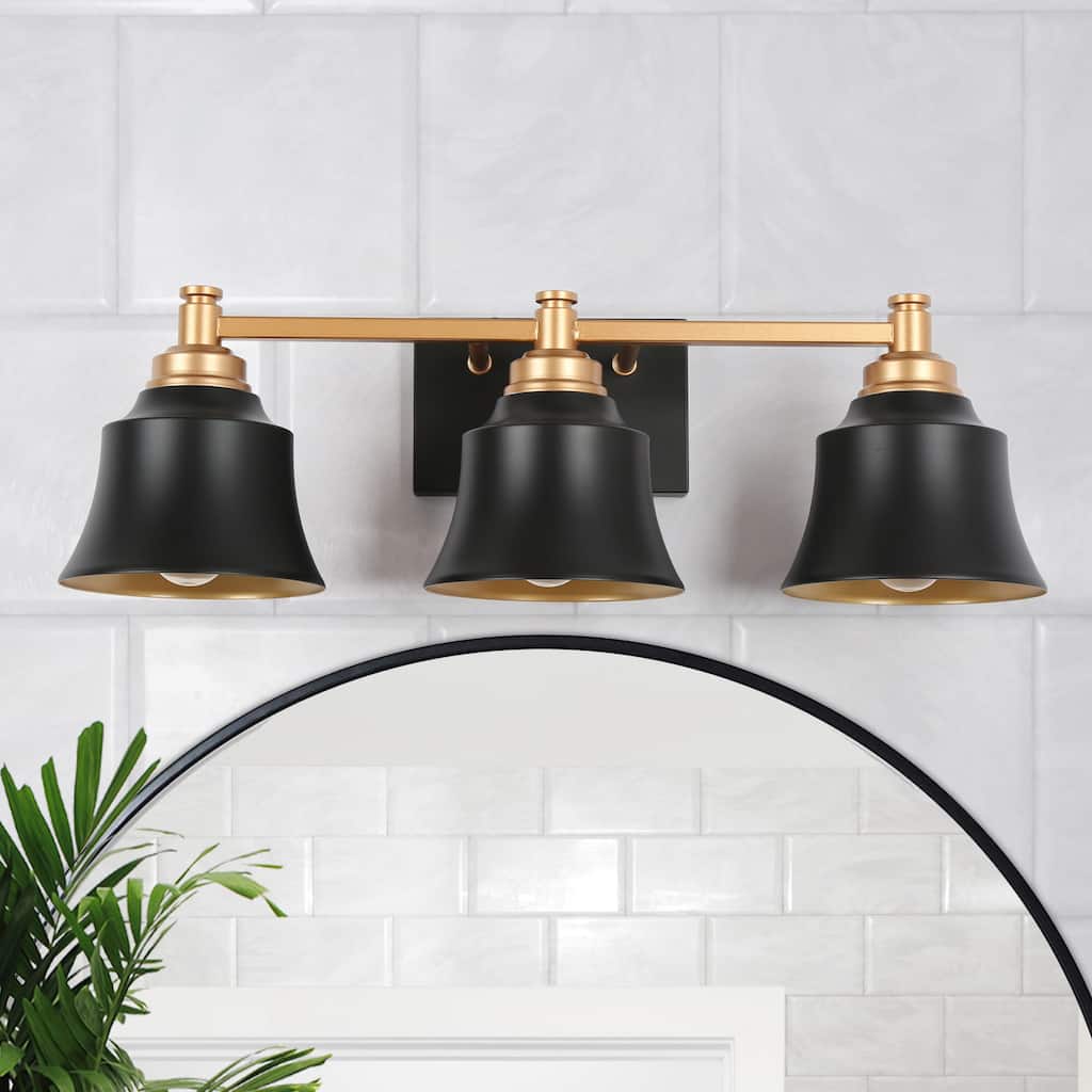 Modern Black Gold 3-Light Bathroom Vanity Light Dimmable Metal Wall Sconce - L 22.5"* W 7.5"* H 7"