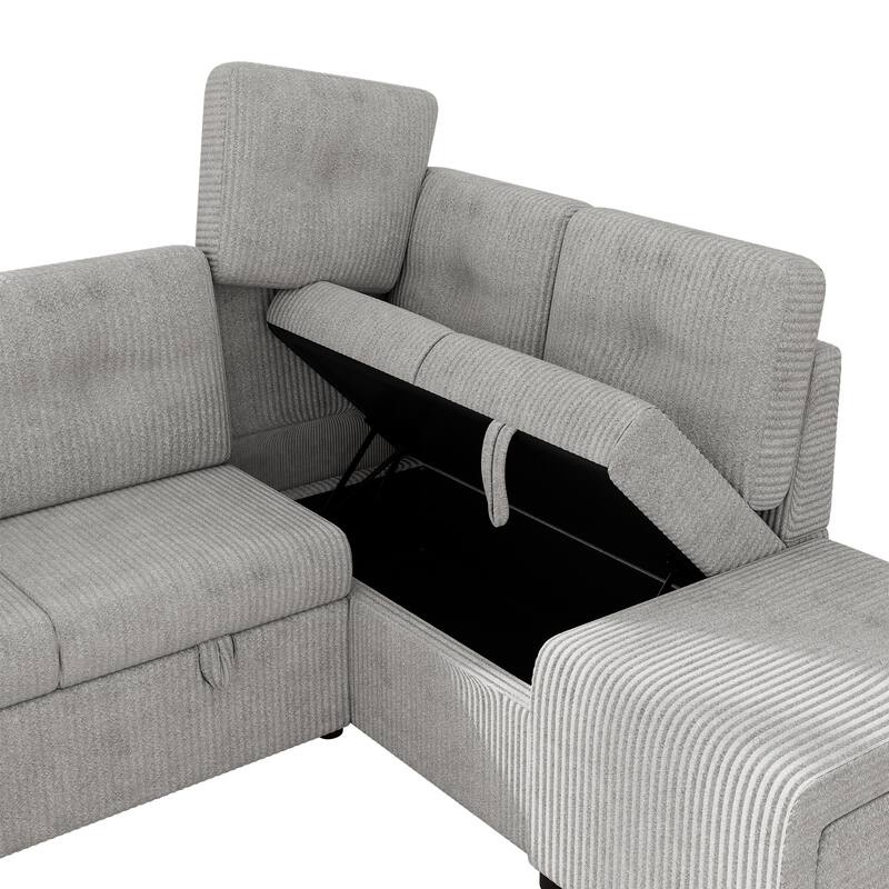 94" Convertible L-shaped Sectional Sofa with Pull-out Bed, Movable Ottoman and Stool, Storage, Cup Holder, and USB Ports