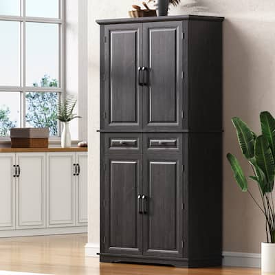 Black Rustic Kitchen Pantry Cabinet with Pull Out Organizers Adjustable Shelves and Spacious Storage