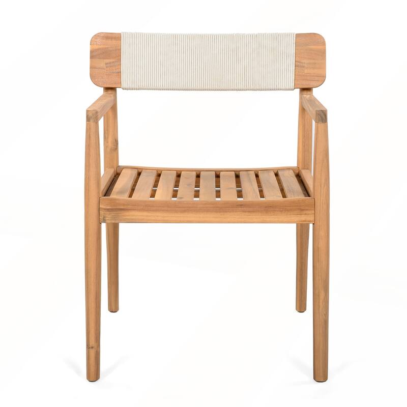 Acacia Wood Outdoor Dining Table and Chairs with Armrests Set of 2