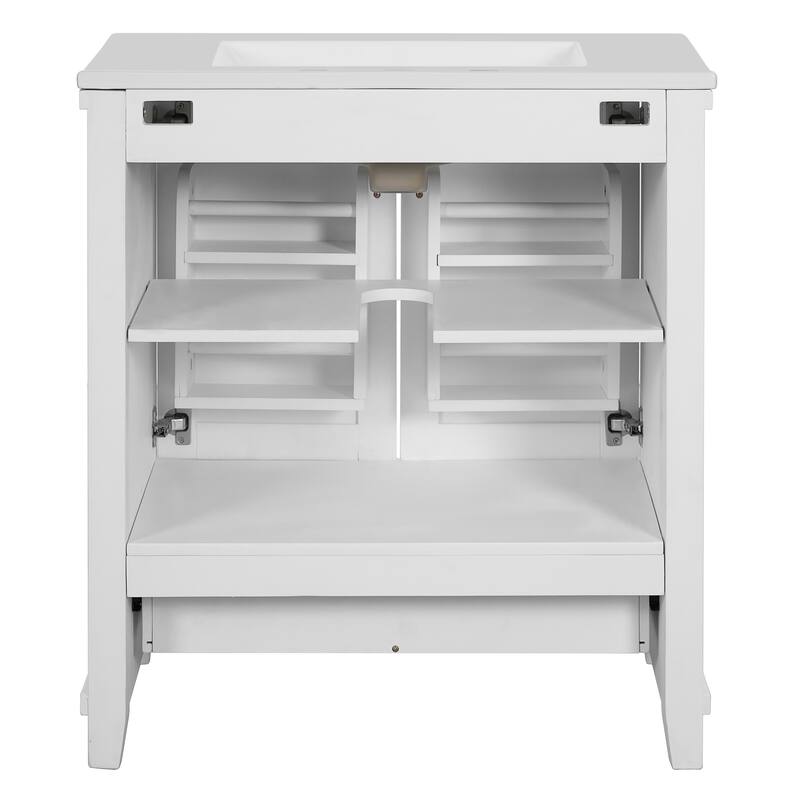 30-inch Bathroom Vanity with Single Sink, Solid Wood Frame + MDF, 2 Soft-Close Doors, 1 Divided Drawer, Dual Storage Shelves