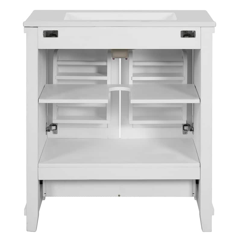 Roomfitters 30" Bathroom Vanity with Ceramic Sink, Solid Wood Frame, 2 Soft-Close Doors, Drawer and Storage Shelves