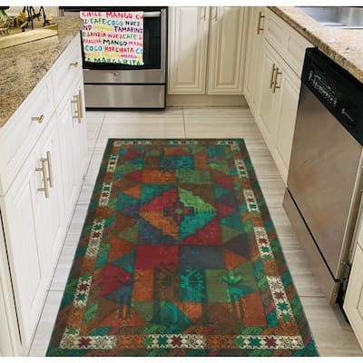 Vintage Rainbow-Dye Adkins Orange/Turquoise Rug - 3'9" x 6'8"