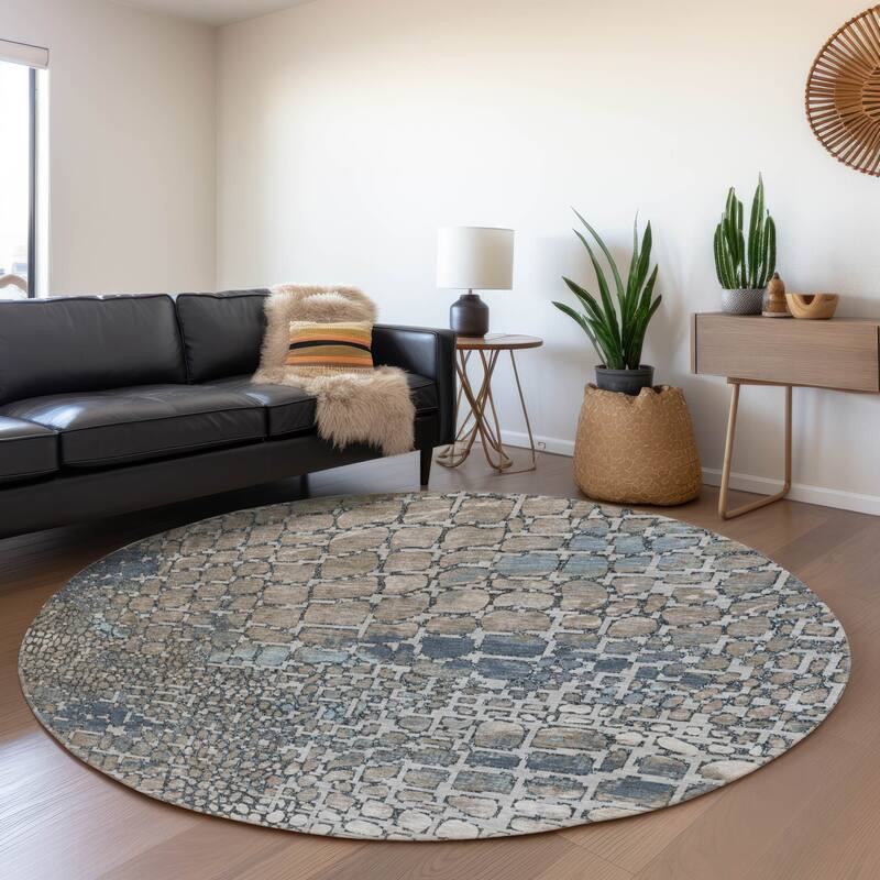 Premium Washable Super Soft Modern Cobblestone Mayfield Rug - Silver - 8' x 8'