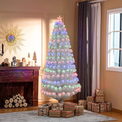 HOMCOM 7 ft. Prelit Christmas Tree with Stand, LED Christmas Tree with Lights