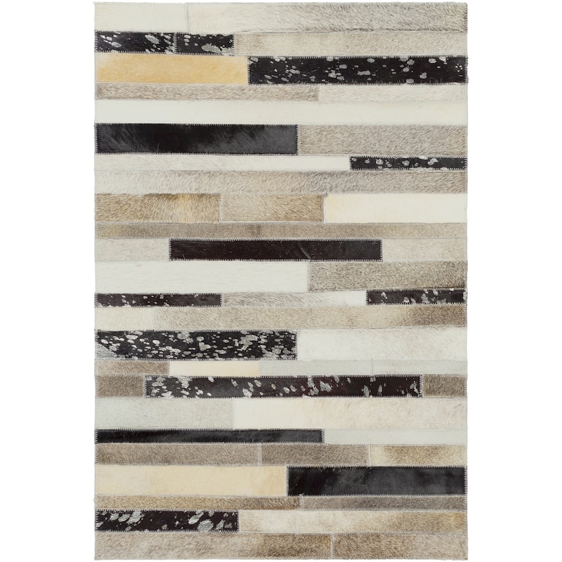 Ancona Black & White Modern Striped Hair on Hide Area Rug - 6' x 9'