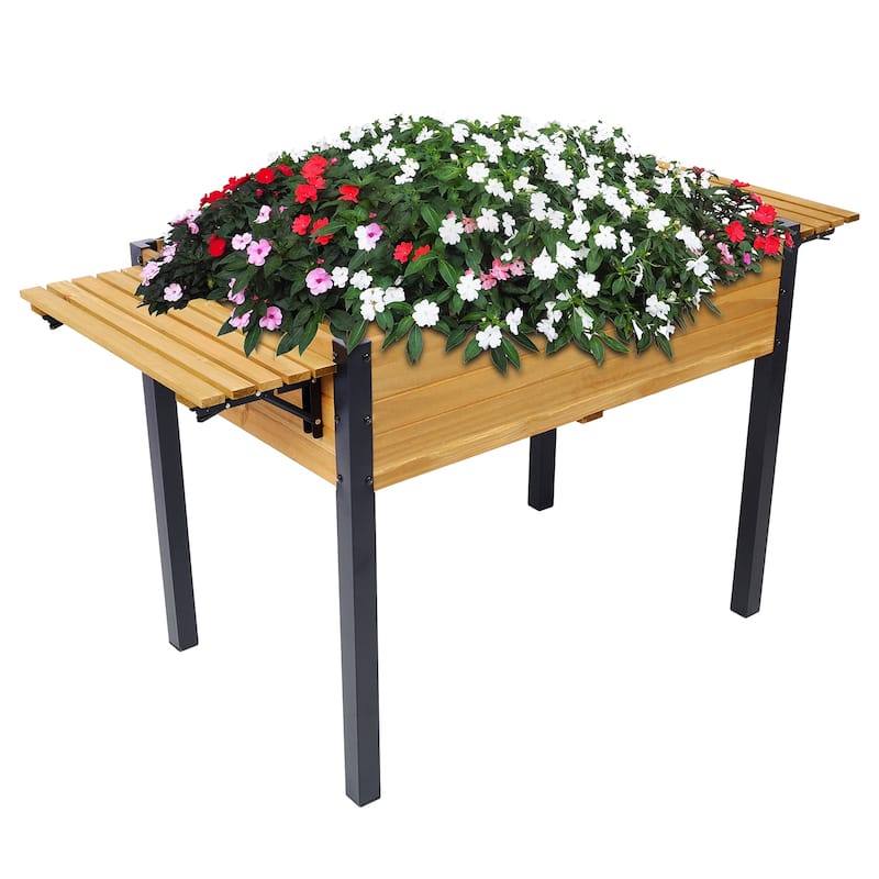 Metal Wood Raised Garden Bed, Folding Shelf Planter for Herbs Veggies - Brown