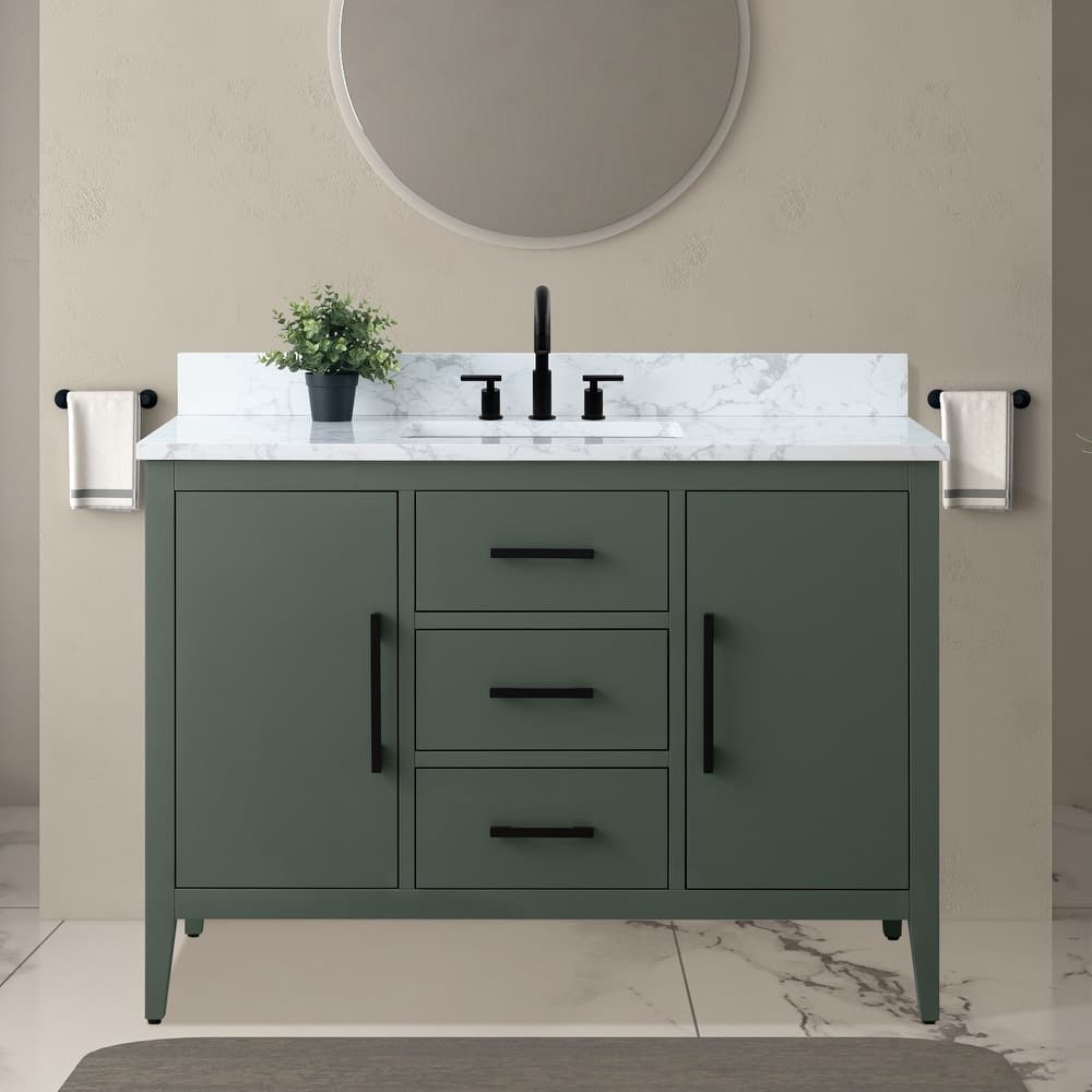 Vanity Art 48" Single Sink Bathroom Vanity Cabinet with Engineered Marble Countertop