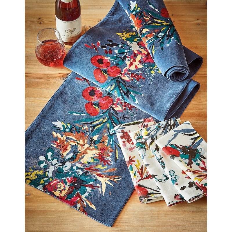 Botanical Napkin Set of 4 - Fall Harvest Multicolor Cotton Kitchen Cloth Napkins, Machine Washable, 20" x 20" - 20 x 20