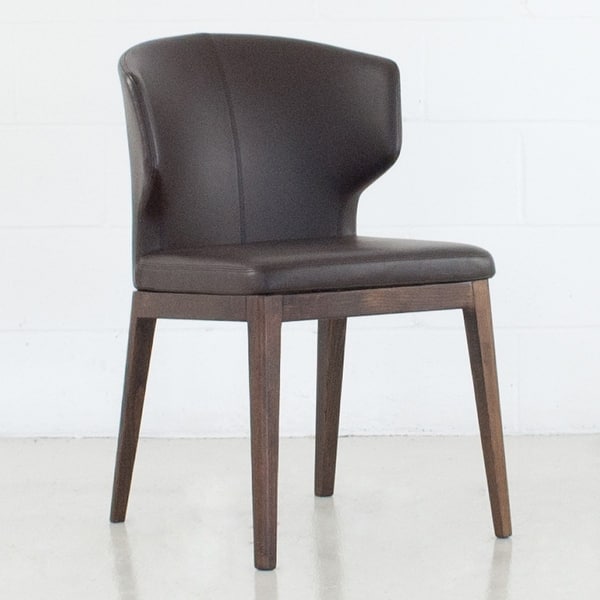 slide 2 of 10, Cabo Mid-century Modern Faux Leather Wingback Chair with Solid Wood Base - Wood Base Brown