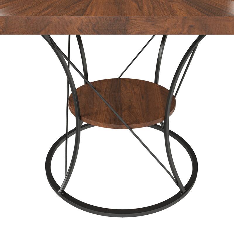 43 to 59 Inch Extendable Round Dining Table for 4-6 - Farmhouse Kitchen Table with Storage Shelf & Metal Base