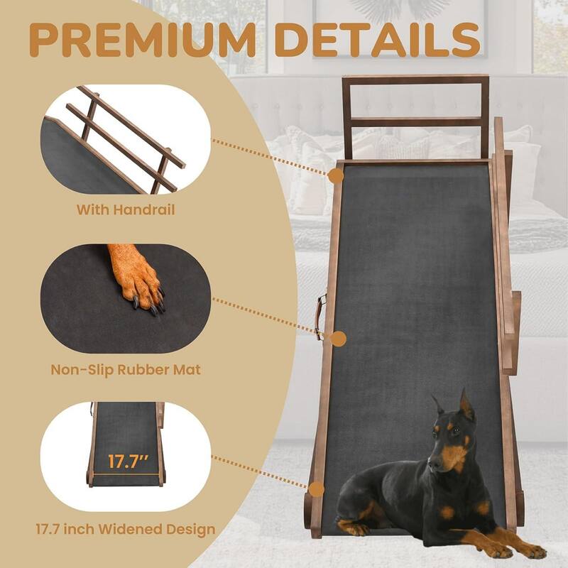 DoCred Folding Non-Slip Rubber Mat Wooden Dog Ramp For High Bed