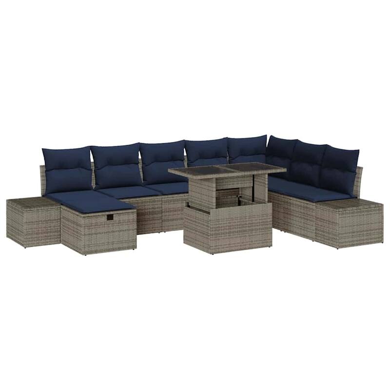 vidaXL 9 Garden Sofa Set with Cushions Black/Brown/Grey Poly Rattan - 125.6 x 82.3 x 27.2