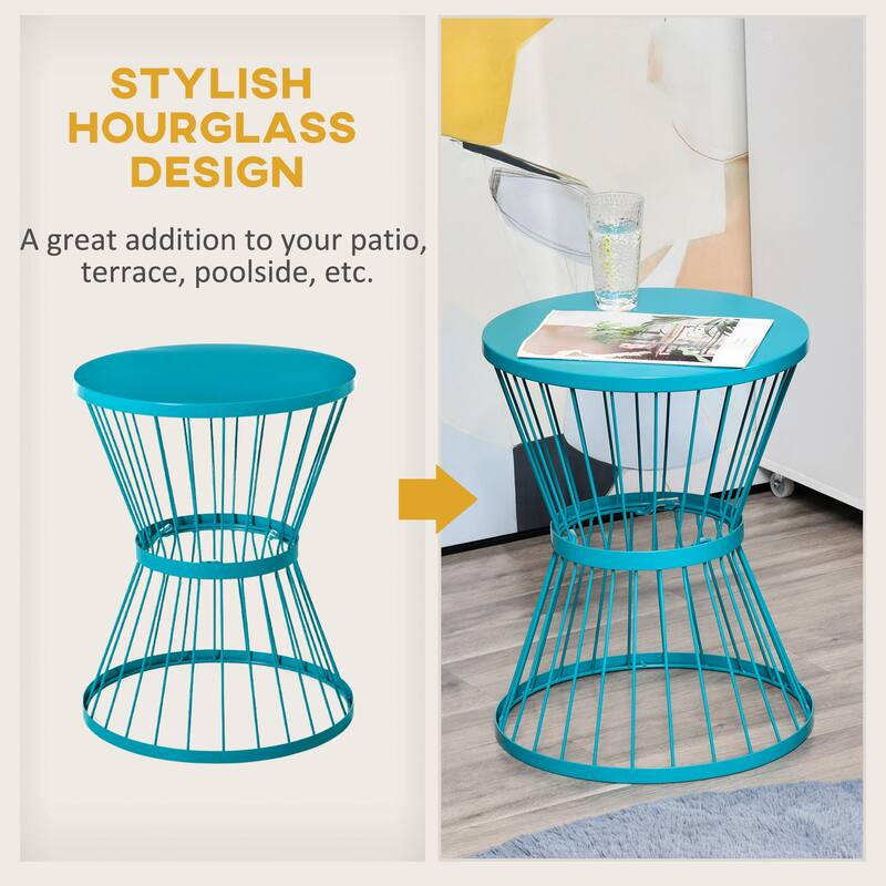 Outsunny 16" Steel Patio End Table, Side Table with Hourglass Design, Accent Table for Outdoor and Indoor Use