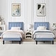 preview thumbnail 1 of 47, VECELO 2-Piece Adjustable 41-47" Height Twin Bed Frame for Kids Soft Padded Headboard with Button Tufting No Box Spring Required Light Blue