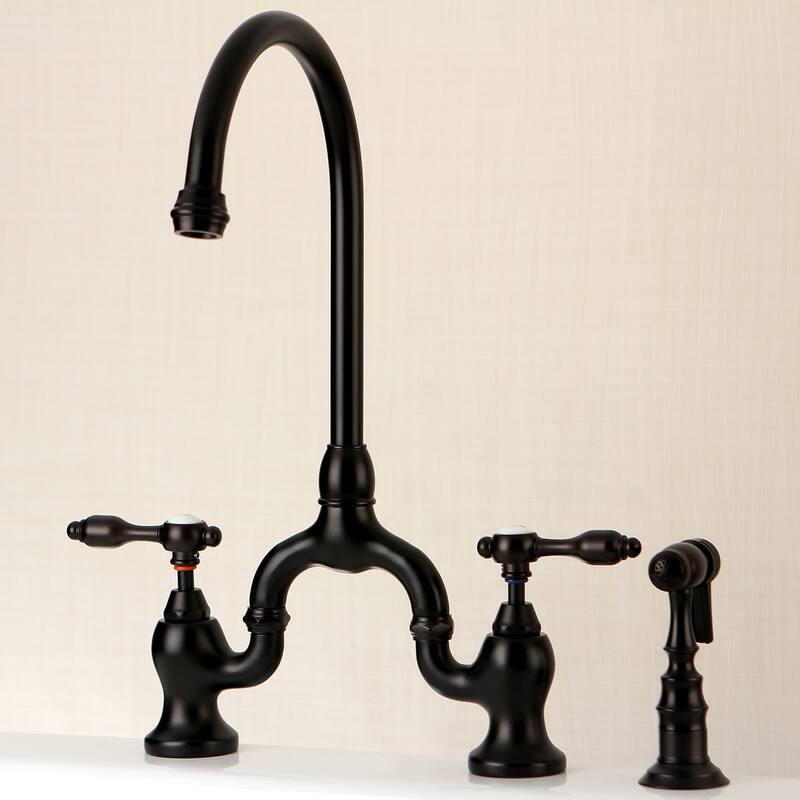 Kingston Brass Tudor Bridge Kitchen Faucet with Brass Sprayer