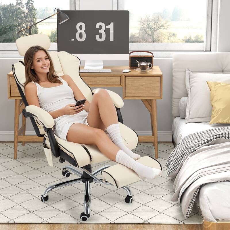 EROMMY Ergonomic Gaming Chair with Adjustable Footrest, Reclining Backrest and Massage, Heated Office Chair