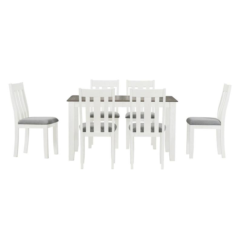 Retro Style 7-Piece Dining Table Set with Extendable Table and 6 Upholstered Chairs