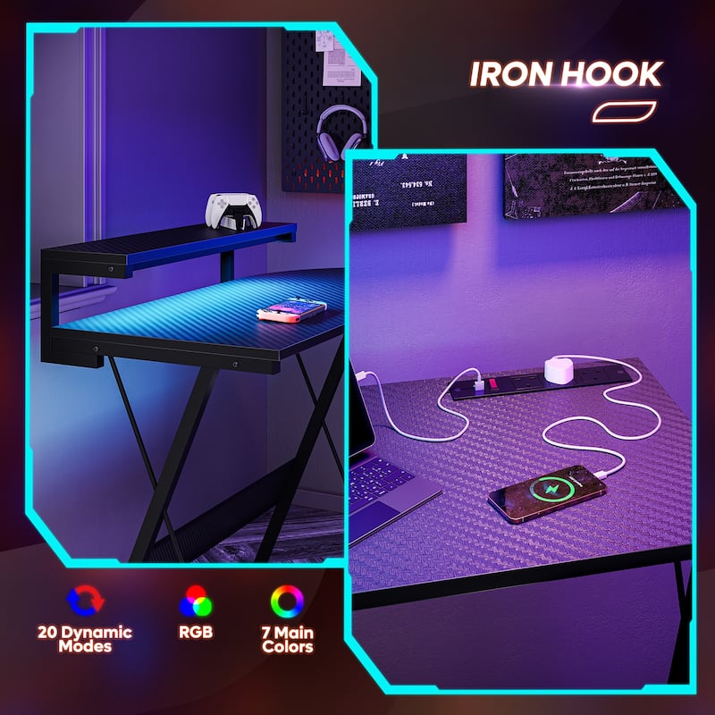 L-Shaped LED Gaming Desk Corner Computer Desk with Monitor Stand
