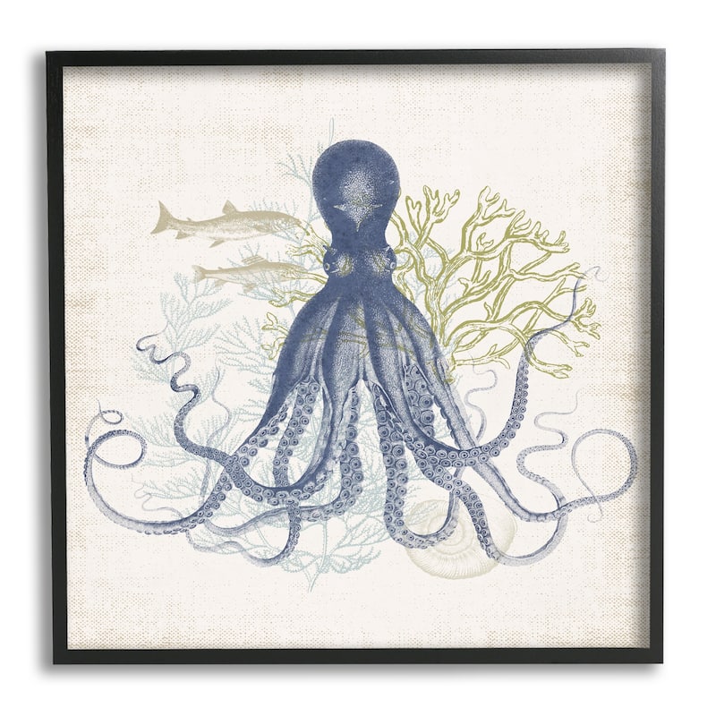 Stupell Octopus Tentacles Layered Fish & Ocean Botanicals Framed Wall Art, Design by Victoria Barnes - 17 x 17 - Black