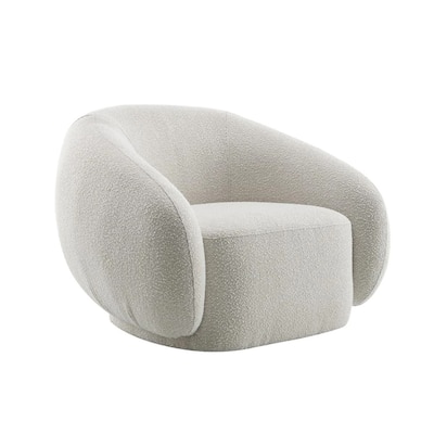 Boucle Fabric Upholstered Swivel Chair in Beige