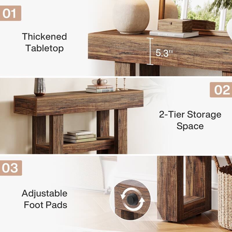 41.34-Inch Farmhouse Console Table, 2-tier Narrow Sofa Table with Storage, Entryway Table for Foyer, Hallway