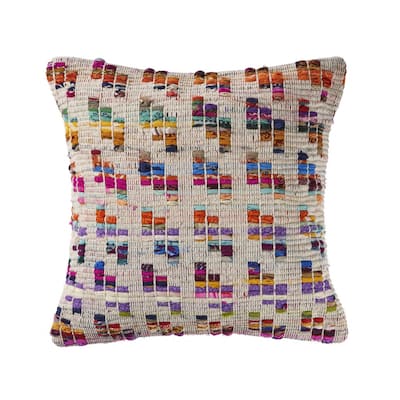 HomeRoots 20" X 20" Beige Red Green Blue Yellow Orange And Pink 100% Cotton Geometric Zippered Pillow