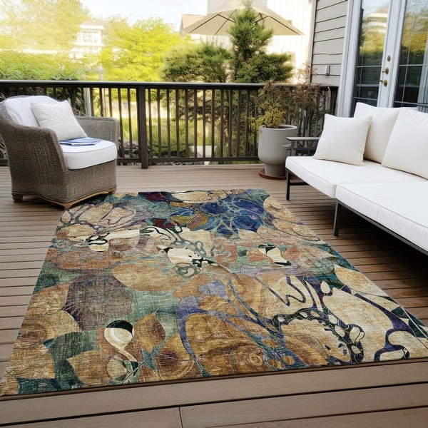Machine Washable Indoor/ Outdoor Modern Floral Chantille Rug - Bed Bath ...