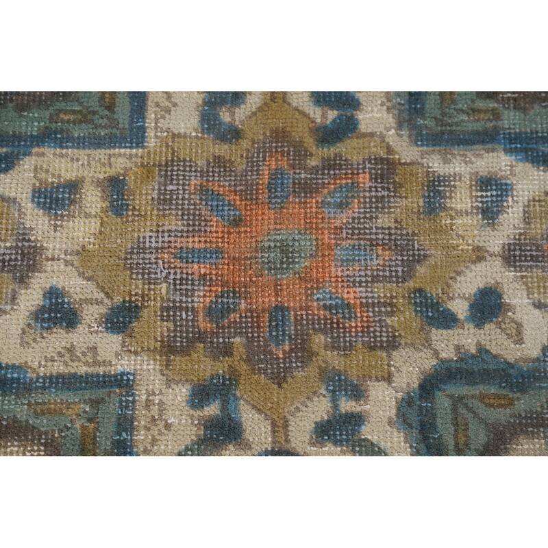 Distressed Tabriz Vintage Persian Rug Handmade Beige Wool Carpet - 6'5" x 9'3"