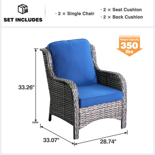 dimension image slide 2 of 9, OVIOS 2-piece Patio Wicker Chairs Set