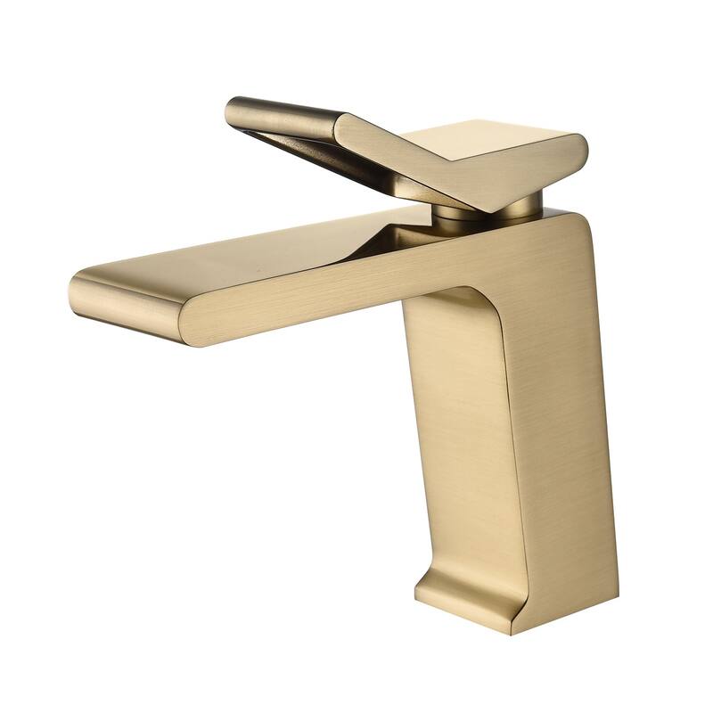 brushed gold single handle bathroom basin faucet with pop up overflow brass drain - 7'6" x 9'6"