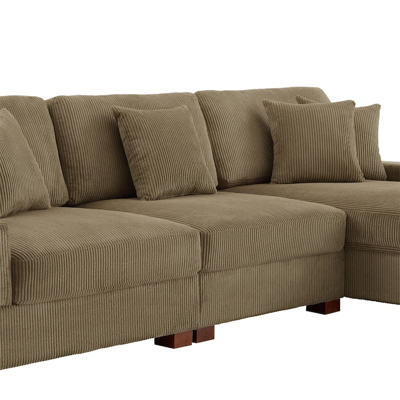 118" W Corduroy L-shape Modular Sectional Sofa with Pillows