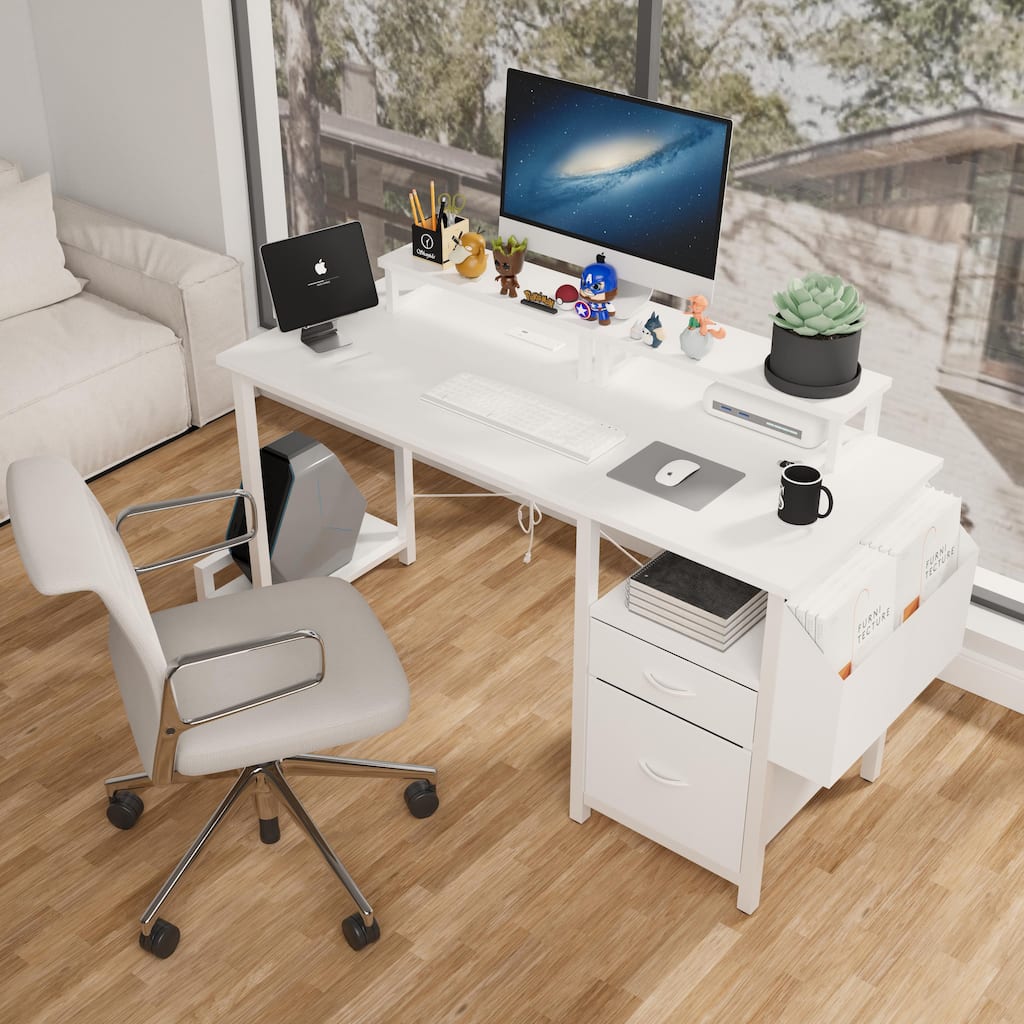 47.3"office desk with power outlet,2 Monitor Stands,2 drawers