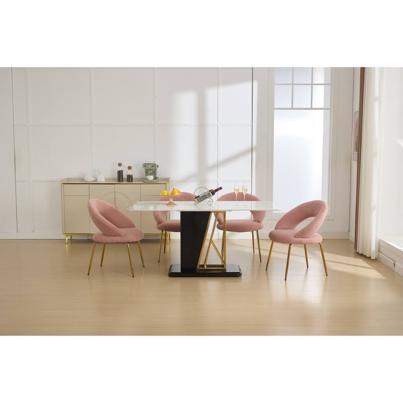 Set of 1 Dining Chairs With Curved Backrest and Golden Metal Legs