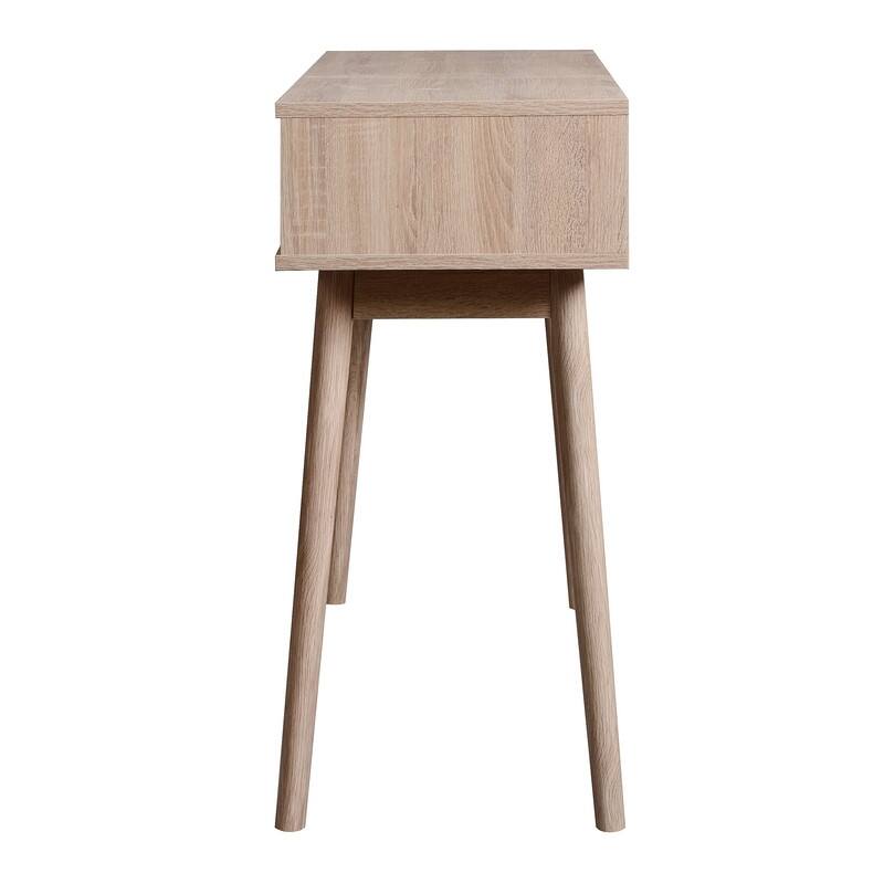 Natural Wood Entryway Console Table with 2 Sliding Doors, Storage Sofa Table for Hallway & Living Room
