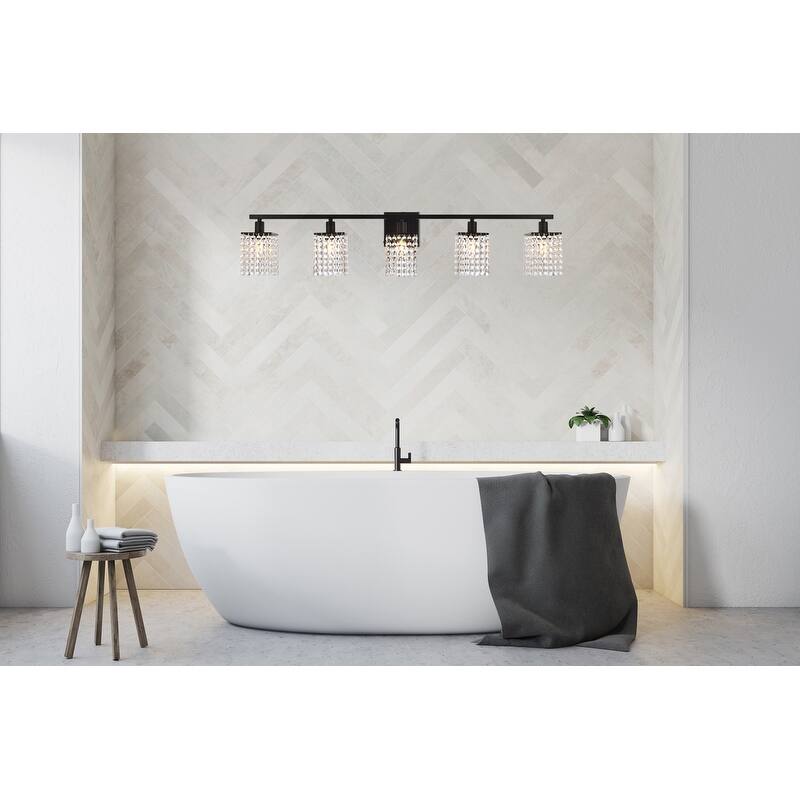 Phoenix 5 Light Bath Sconce with Clear Crystals