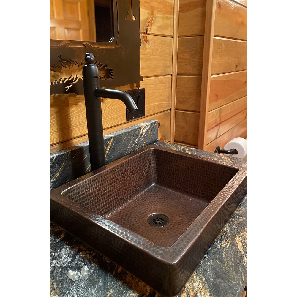 15-in Square Skirted Vessel Hammered Copper Sink (VSQ15SKDB)