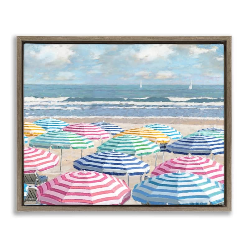 Stupell Shore with Bright Umbrellas Framed Floater Canvas Wall Art Design By Amber Sterling - 31 x 25 - Brown