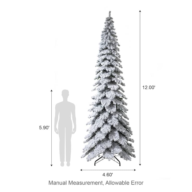 Glitzhome 7.5ft/9ft/12ft Pre-Lit Flocked Layered Spruce Artificial Christmas Trees
